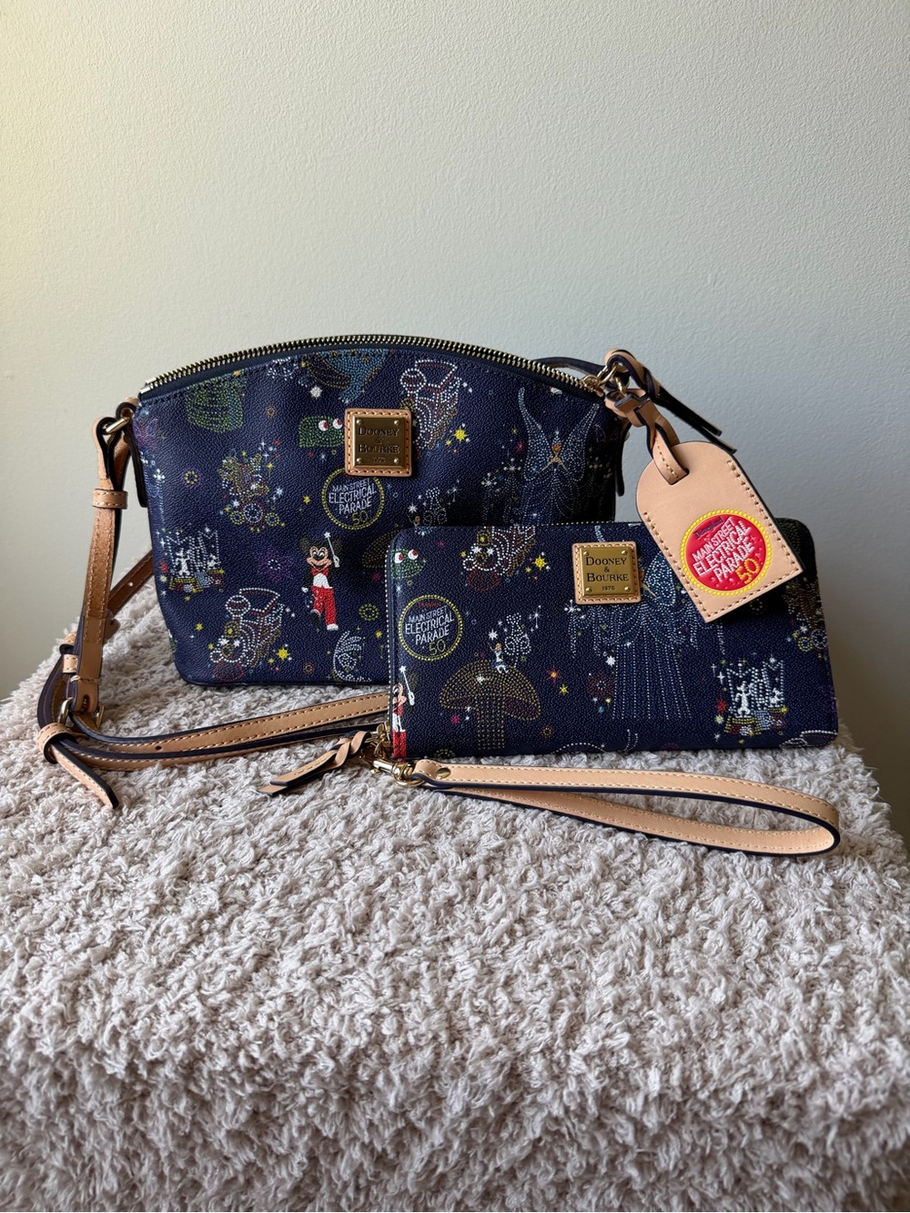 Dooney & Bourke Navy 50th Anniversary Parade Print Crossbody and Wristlet Set